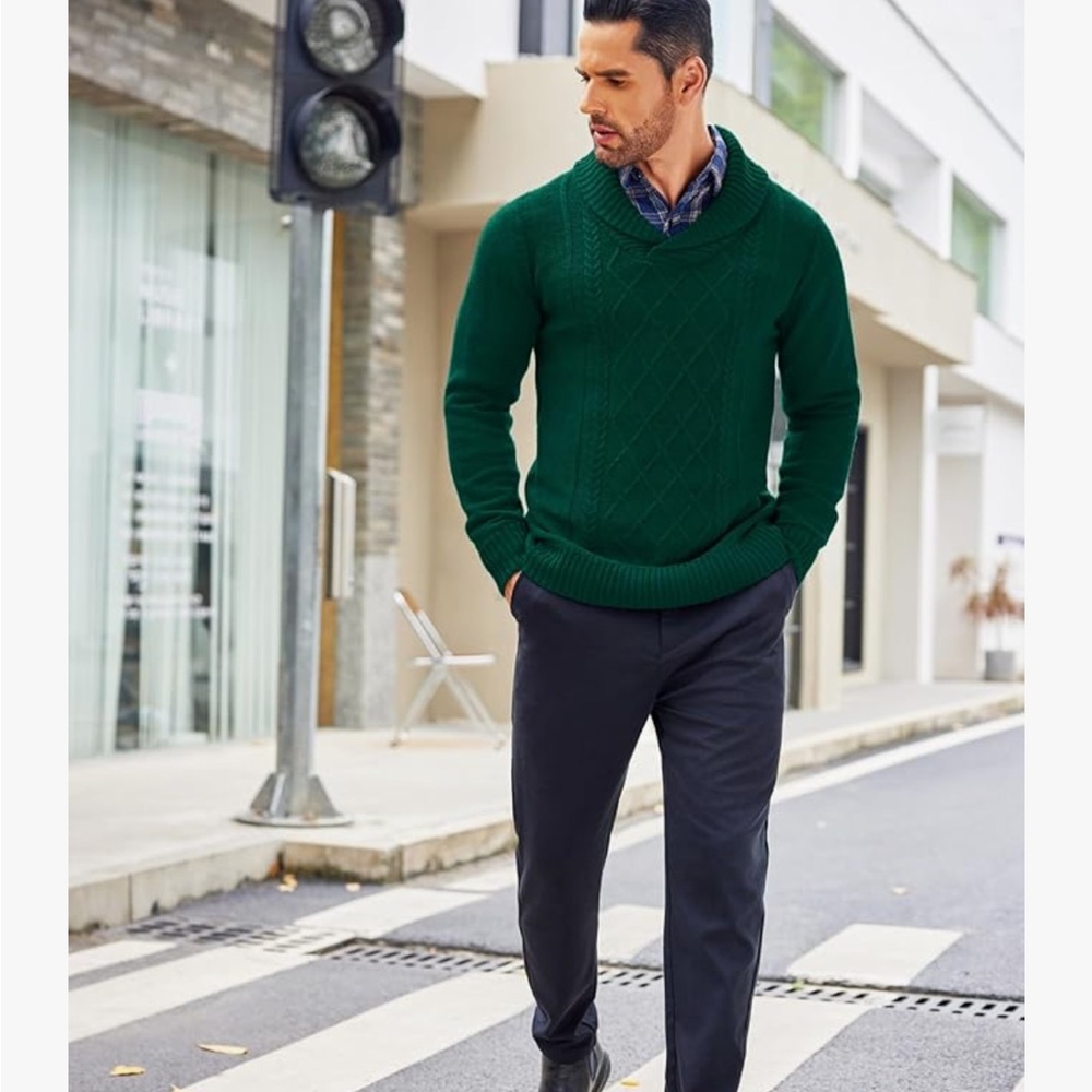 Coofandy Green Cable Knit Sweater